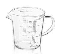 NONDK Jarra Medidora de Vidrio de 250 Ml, Medidora de Vidrio de Borosilicato, Diseño de Bisel en Forma de V, Ideal para Café, Leche, Jarabes y Jugos Concentrados. Características del Producto.