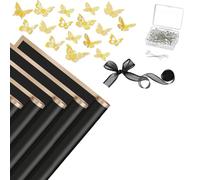 NONDK Juego de 20 Hojas de Papel de Regalo para Ramo de Flores, Papel de Regalo Floral, Suministros de Floristería con 48 Piezas de Mariposas Doradas 3D