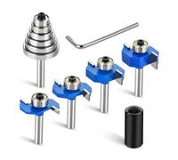 NONDK Juego de 4 Brocas para Enrutador, Vástago de 1/4 con 6 Rodamientos, Broca para Enrutador de Rebaje para Ranurado de Madera con Pinza para Enrutador de 1/2 A 1/4 Pulgadas