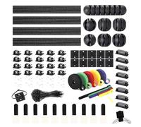 NONDK Kit de Gestión de Cables (204 Piezas), 4 Fundas Organizadoras, 7 Soportes, 5 Clips y Correas Enrollables para Uso Doméstico.