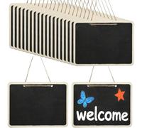NONDK Paquete de 20 Pizarras con de Madera, 16 X 12 Cm, Pizarra de Doble Cara para Colgar, Pizarra con Cuerda