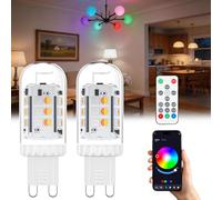 noobibaba Bombilla inteligente Bluetooth 3W con cambio de color, 100-240V, equivalente a lámparas halógenas 10W/25W, 16M colores, control app Bluetooth y mando a distancia, pack de 2 unidades