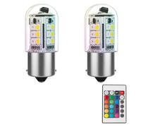 noobibaba La lámpara LED 1141 1156 BA15S con cambio de color RGB 3W 12V, casquillo de bayoneta de contacto único, RGB + blanco cálido 2700K (2 bombillas y un control remoto)