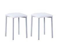 Noorsk Design Lote de 2 Banquetas Cocina - Taburete Bajo con Estructura Metálica Gris Epoxi y Asiento de Madera de DM con Espuma, Acabado en Poliéster - Colores Blanco y Negro, 32x32x45 cm (Blanco)