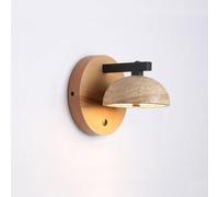 Nordic Style Yellow Travertine Wall Light 12W Three-Color Adjustable Stone Sconce with Switch Round Wood Base Lamp for Bedroom Corridor Staise Lighting