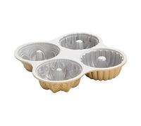 Nordic Ware Bundt Quartet - Molde de aluminio fundido original para 9 tazas, molde para tartas con múltiples diseños, fabricado en los Estados Unidos, color: dorado