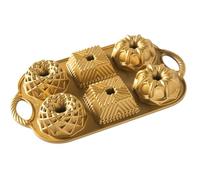 Nordic Ware Geo Bundtlette - Molde de aluminio fundido para 6 pasteles, molde para tartas color dorado 91277
