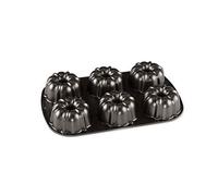 Nordic Ware Molde original Bundtlette de aluminio fundido, mini bundt lata, molde para tartas para 6 pasteles, color grafito