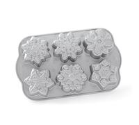 Nordic Ware Molde para tartas con forma de copo de nieve, bandeja para 6 tartas de aluminio fundido, moldes de Navidad para dulces, accesorios de repostería fabricados en EE. UU., color: plateado