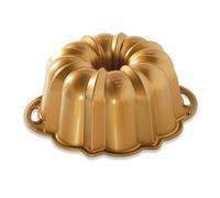 Nordic Ware Platinum Anniversary - Molde para 12 tazas Bundt de aluminio fundido, molde para tartas con patrón geométrico, molde para tartas fabricado en los Estados Unidos, color: dorado