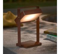 Nordlux Lámpara de mesa LED solar Saulio, marrón, IP44, aluminio, USB, batería