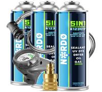 Nordo - 5 en 1 R1234yf XL + manguera + adaptador YF para aire acondicionado de automóvil con aceite, aditivo sellador, colorante UV, agente deshidratante - Protege el compresor - 3 x 235 g