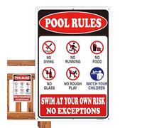 Normas de Piscina,Placa Decorativa de Aluminio de 20,32 x 30,48 cm | Decoración para Exteriores de Piscina | para la Playa, la Natación, el Verano, el Patio Trasero, Terraza, Puerta, Casa, Gimnasio, H