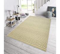 NORTHRUGS Alfombra para interior y exterior, rombo, 200 x 290 cm, resistente a la intemperie, moderna, diseño geométrico, rombo, para balcón, terraza, jardín, jardín de invierno, salón, impermeable, color verde y crema