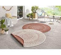Northrugs Porto - Alfombra redonda para interior y exterior, redonda, reversible, impermeable, diseño de mandala, tejido plano, resistente a la intemperie, para balcón, terraza, jardín, salón en color