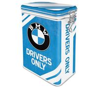 Nostalgic-Art Caja de café Retro, 1,3 l, Official License Product (OLP), BMW - Drivers Only - Idea de Regalo para Fans de BMW, Lata con Tapa hermética abatible, diseño Vintage