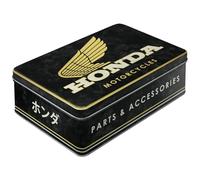 Nostalgic-Art Caja de almacenamiento plana retro, 2,5 l, Honda MC - Parts & Accessories Gold - Idea de regalo para fans de Honda, Official License Product (OLP), lata metálica con tapa, diseño vintage