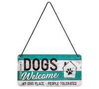 Nostalgic-Art, Cartel Colgante Retro, Dogs Welcome - Idea de Regalo para los dueños de Perros, metálico, Diseño Vintage para decoración, 10 x 20 cm
