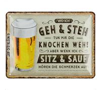 Nostalgic-Art Cartel de Chapa Retro de 15 x 20 cm con Texto en alemán Wo ich geh und Steh - Bier - Idea de Regalo para los Amantes de la Cerveza, de Metal, diseño Vintage con Texto en alemán