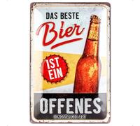 Nostalgic-Art Cartel de Chapa Retro, Das Beste Bier ist Ein offenes - Idea de Regalo para Amantes a Cerveza, metálico, Diseño Vintage, 20 x 30 cm