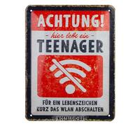 Nostalgic-Art Cartel de Chapa Retro de 15 x 20 cm, con Texto en alemán Achtung Teenager WLAN - Señal de Advertencia como Idea de Regalo, de Metal, diseño Vintage con Refranes