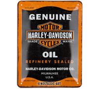 Nostalgic-Art Cartel metálico retro, 15 x 20 cm, Harley-Davidson - Genuine Oil - Idea de regalo para moteros, de metal, diseño vintage