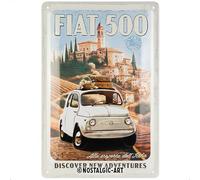 Nostalgic-Art Cartel metálico retro, 20 x 30 cm, Fiat 500 - Discover New Adventures - Idea de regalo para fans de Fiat, Official License Product (OLP), de metal, diseño vintage