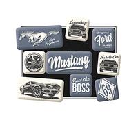 Nostalgic-Art Juego de Imanes Retro, Ford Mustang - Boss - Idea de Regalo para Amantes a Coches, Decoración para Nevera, Diseño Vintage, 9 Unidades