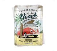 Nostalgic-Art Postal metálica retro, 10 x 14 cm, VW Bulli - Beach