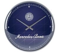 Nostalgic-Art Reloj de Pared Retro, Ø 31 cm, Mercedes-Benz - Silver & Blue - Idea de Regalo para Fans de Mercedes-Benz, Gran decoración para la Cocina, diseño Vintage