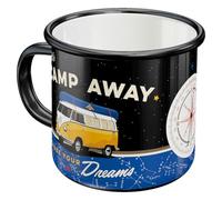 Nostalgic-Art Taza esmaltada retro, 360 ml, VW Bulli - Camp Away Night - Idea de regalo de furgoneta Volkswagen, taza para camping, diseño vintage