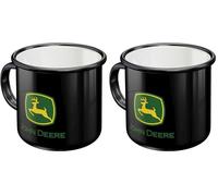 Nostalgic-Art Taza esmaltada retro, John Deere - Logo Black - Idea de regalo para amante a tractore, Copa para camping, diseño vintage, 360 ml (Paquete de 2)