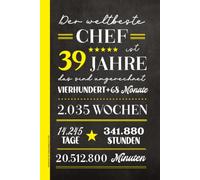 Notizbuch 39. Geburtstag für Chef: Geschenk zum 39 Jahrestag Notizheft A5 liniert praktisches Notiz Buch cooles Geburtstagsgeschenk an besten Vorgesetzten Boss und Arbeitgeber Happy Birthday 39th