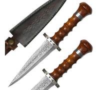 Novahaven Cuchillo de cocina exquisito hecho a mano de acero damasco con gota, longitud total de 33 cm con mango de madera de rosa, ideal para cocinar, cazar, al aire libre y