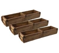 Novaliv, 3 cajas de madera vintage, 58 x 15 x 10 cm. Cajas grandes de madera con forma de ladrillo antiguo, de dos compartimentos. Caja multiusos fabricada con madera reciclada. Cada caja es única