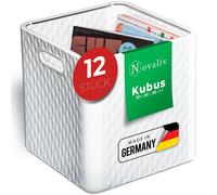 Novaliv, caja de 12 unidades, 30x30x30 cm, color blanco. Cajas para estanterías Kallax. Cestas de 30x30 para estanterías. Cajas de almacenamiento para estanterías, ideales como armarios. Cajas plegabl