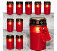 Novaliv, faroles LED para tumbas con batería y temporizador, color rojo, pack de 10 unidades. Velas LED con pilas, faroles para tumbas, velas para cementerios, velas con efecto de llama parpadeante, v