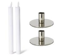 Novaliv, juego de 2 portavelas cilíndricos de metal, color plata, 10x5 cm, con vela cilíndrica LED de cera real, eléctrica, con batería, sin llama, estilo vintage. Portavelas retro para decoración del