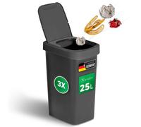 Novaliv, juego de 3 cubos de basura de 25 litros con tapa 2 en 1 (tapa abatible y tapa oscilante), cubo de basura antiolores para cocina, hogar y oficina, cubo de basura, contenedor de residuos, cubo