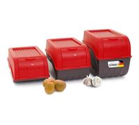 Novaliv Juego de Cajas de Almacenamiento para Patatas y Verduras | 3,5 L + 5 L + 9 L | Rojo | Apilables para Cebolla, Fruta
