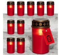 Novaliv: Lámparas LED para tumbas, color rojo, paquete de 10 unidades. Velas LED con batería, velas para tumbas, velas para cementerios, velas con efecto de llama parpadeante, velas conmemorativas, lu
