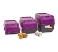 Novaliv Set de cajas de almacenamiento para patatas | 3,5L + 5L + 9L | LILA | Cajas para patatas | Cajas para verduras apilables, Cajas para cebollas, Cestas para patatas, Recipientes para frutas