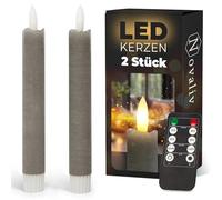 Novaliv Velas LED con temporizador, color gris, 2 unidades para interior con función de temporizador, 6 horas, cera real, 18 cm de altura para velas, 2,2 cm de diámetro, 2 pilas AAA, llamas móviles
