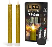 Novaliv Velas LED con temporizador dorado, 2 unidades para interior con temporizador de 6 horas, cera real, 23 cm de altura para velas, 2,2 cm de diámetro, 2 pilas AAA necesarias, velas LED