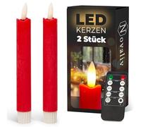Novaliv Velas LED con temporizador rojo, 2 unidades para interior con temporizador de 6 horas, cera real, 18 cm de altura para velas, 2,2 cm de diámetro, 2 pilas AAA necesarias, velas LED