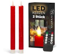 Novaliv Velas LED con temporizador rojo, 2 unidades para interior con temporizador de 6 horas, cera real, 23 cm de altura para velas, 2,2 cm de diámetro, 2 pilas AAA necesarias, velas LED