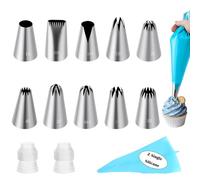 NOVANO Juego de 14 puntas grandes de acero inoxidable sin costuras, para decoración de pasteles, con bolsa reutilizable y acoplador (1A 895 580 1M 2F 4B 2D 853 D42 6B)