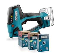 NOVUS TOOLS Juego de grapadora de batería J-551 con 9.800 grapas, para grapas de alambre plano de 6-14 mm y clavos de 16 mm, compatible con batería CAS de iones de litio de 18 V, sin batería