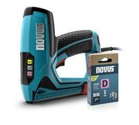 NOVUS TOOLS Juego de grapadora eléctrica J-151 con 1200 grapas, grapadora profesional y pistola de clavos con regulación de la fuerza de impacto, tope de distancia y mecanismo de carga inferior