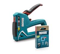NOVUS TOOLS Juego de grapadora manual J-17 con 1800 grapas, grapadora 3 en 1 para madera, tejidos y láminas con carcasa de plástico ABS, para alambre fino y grapas de alambre plano de 6 a 14 mm
